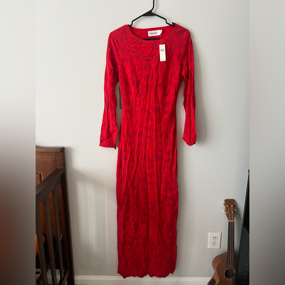Anthropologie Sovere Ember Long Sleeve Open Back Slim Maxi Dress